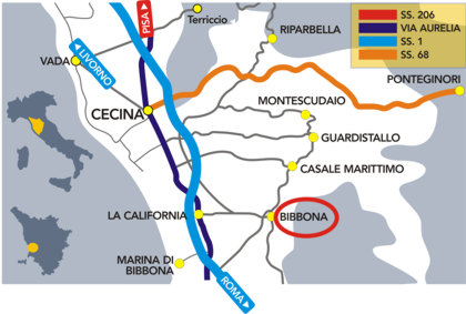 mappa per raggiungere Bibbona